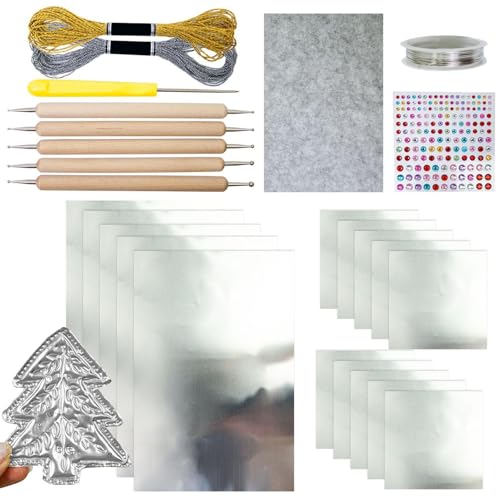 Tinfoil Paper Sheets Crafts, Aluminum Metal Crafts Foil Roll, Foil Sheets for Crafts, Silver Gold Shimmer Shiny Embossing Engraving Painting Kit Crafting Art for Kids Adults