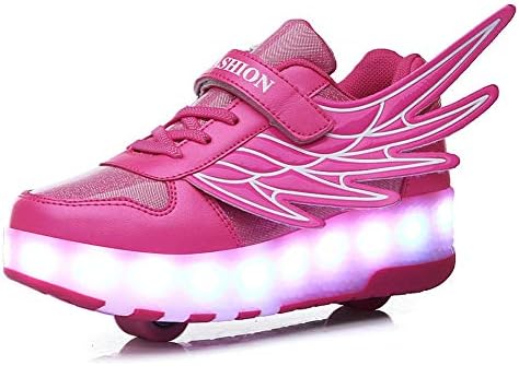 REWASD Unisex Kid'S Skateboard shoes Led Light Sneakers Two Wheel Usb Charging Wing Boy Girl Skate Casual Roller Gymnastic Tennis Sneakers