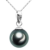 Lzz 925 Sterling Silver Tahitian Nanhai Freshwater Cultured Black Pearl Pendant Necklace - 9-10mm Round Pearl Ladies Necklace