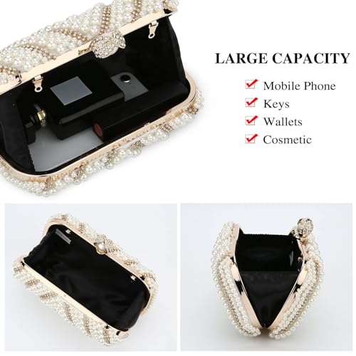 AUFUYAOLIN Pearl Beaded Clutch Purses for Women Evening Handbags Formal Crystal Bridal Wedding Purse Prom Cocktail Party Bags