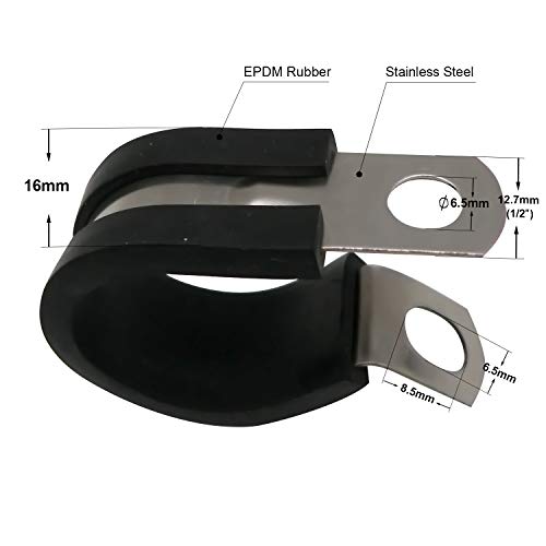 3/8" Cable Clamp Stainless Steel Insulated Rubber Cushioned - Cable Clamp, Pipe Clamp, Hose Clip, Line Clamp and wire clamp (12 Pack)