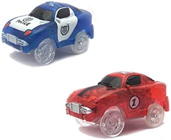 Replacement Toy Racing Car and Police Car (2-Pack) with 5 LED Lights Compatible with Most Tracks including Magic Track for Boys and Girls