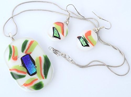 Handmade Millet Glass Designs Fused Glass Pendant Necklace Earrings Set Unique Artistic Piece