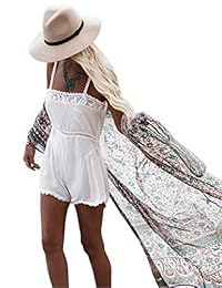 Kimono de playa para dama, largo, floral, bohemio, suelto, blusa