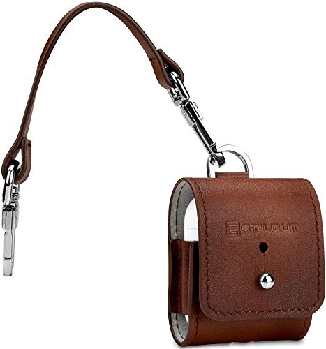 StilGut Leather Case for Apple AirPods 2. Generation, AirPods 2 Case with Keychain, Cognac Brown