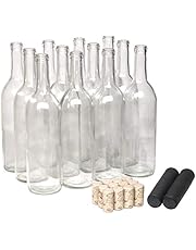 North Mountain Supply 750ml Glass Bordeaux Wine Bottle Flat-Bottomed Cork Finish - with #8 Premium Natural Corks & PVC Shrink Capsules - Case of 12