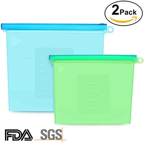 2 Packs Silicone Reusable Food Bag| Preservation Of Fruits, Vegetables, Meats,etc| Food Grade, BPA Free, Airtight Seal, Leak-proof| Freeze, Steam, Boil, Microwave|1 Small & 1 Large
