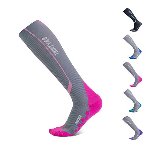 Thirty48 Elite Compression Socks, Graduated 20-30mmHg Compression for Performance and Recovery, Best for Running, Shin Splints (S/M (US Women 7-10.5 / US Men 6-9.5), [1 Pair] Pink/Grey)