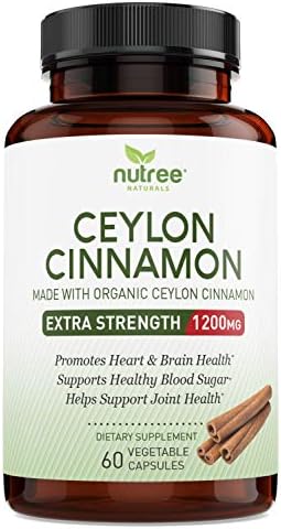 Nutree Naturals Organic Ceylon Cinnamon Capsules | Supports Healthy Blood Sugar, Joint Support & Brain Function w Potent Antioxidants | 1200mg - 60 Vegetable Capsules | 10 Trees Planted