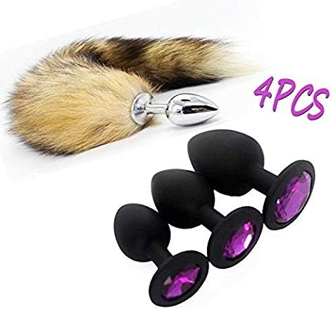 3 Pcs 3 Size Silicone Plugs Set and Fox Tail Cosplay Game Toys for Men Women