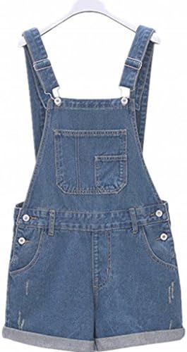 Season Show Womens Classic Denim Bib Overall Shorts L Blue 2