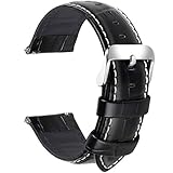Fullmosa 7 Colors for Quick Release Leather Watch Band, Bamboo Series Genuine Leather Replacement Watch Strap with Stainless Metal Clasp 24mm Black