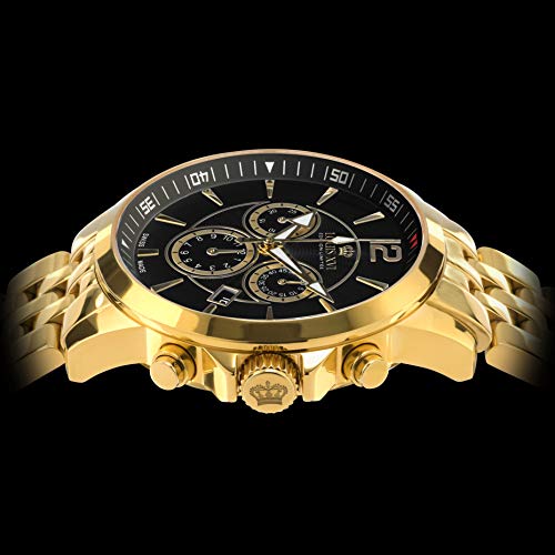 LOUIS-XVI-Herren-Armbanduhr-Athos-Stahlband-Gold-Schwarz-Chronograph-Analog-Quarz-Edelstahl-876
