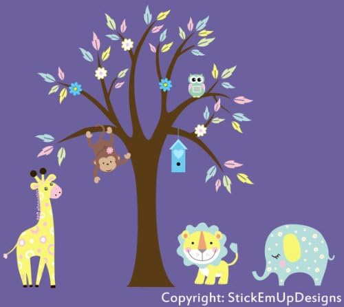 Baby Nursery Wall Decals Safari Jungle Childrens Themed 78" X 94" (Inches) Animals Trees Wildlife: Made of Wall Fabric Material Repositional Removable Reusable