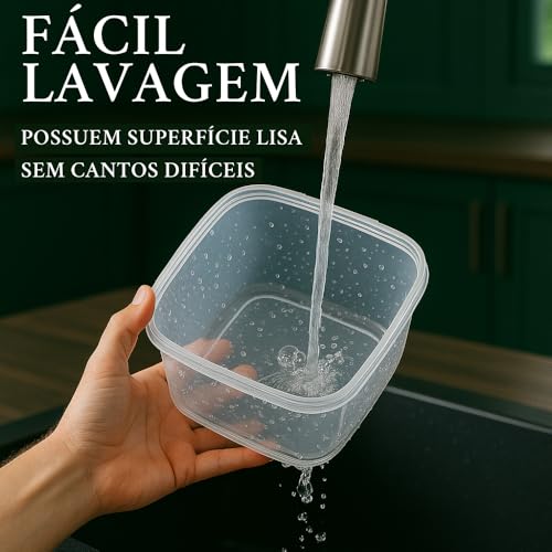 Kit 5 Potes Herméticos para Geladeira com Tampa Plástica Transparente - Armazena Alimentos, Antivazamento, Ideal para Freezer/Microondas, Livre de BPA
