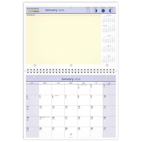 AT-A-GLANCE 2026 Wall & Desk Calendar, Monthly, 11" x 8", Small, Daily Blocks 1…