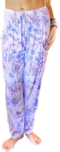 Pi Yoga Pants Women's Boutique Lounge and Bohemian Yoga Pants, Petite Straight Leg (Stretches From US Size 0-10, Ideal For Under 5'2) - Blueberry Lemonade