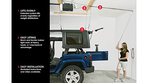 HARKEN - Hardtop Overhead Garage Storage Hoist for Jeep Wrangler and Ford Bronco, Self-Leveling, Safe Anti-Drop System, Easy One-Person Operation, (Bonus T Knobs for Quick Hard Top Removal) - Image 3
