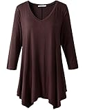 JollieLovin Womens Plus Size 3/4 Sleeve Loose-fit T Shirt for Leggings Tunic Top (1X, F Coffee)