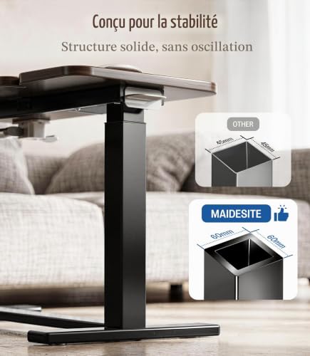 MAIDeSITe C-Shaped Side Table with Wheels, Height Adjustable Table with Double Tilting Tray and Stopper, Ideal for Care, Reading and Teleworking (Walnut)