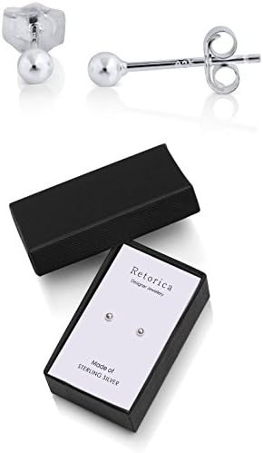 Retorica Silver Stud Earrings - Elegant Sterling Silver 925 Ball Stud Earrings 3mm