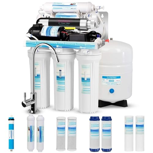 Geekpure 6 Stage Reverse Osmosis RO Drinking Water Filter System 75 GPD with UV filter - with Extra 4 Filters