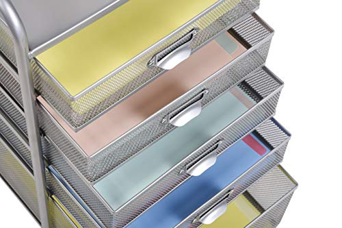 100% Metal Mesh 5 Drawer Rolling Cart Storage Organizer File Basket Cart Office&Home Cabinet-Silver
