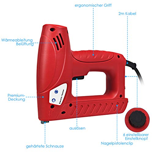 COSTWAY 2-in-1 Elektrischer Tacker Nagler Elektrisches Nagelpistolen Kit mit 1200 Tackerklammern und 300 Nägel / 20… – Bild 6