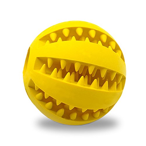 Pet Toy Ball for Dogs, Bite Resistant Soft Rubber Bouncy Ball Treat Ball Dog Toys, Tooth Cleaning Dog Chew Toy (Yellow)