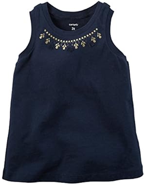 Girls Glitter Tassel Necklace Racerback Tank, Navy 6m