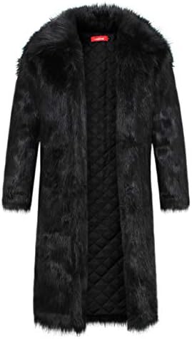 LNGOW Winter Warm Overcoat for Men Faux Fur Coat Long Thicken Soft Jacket Outerwear