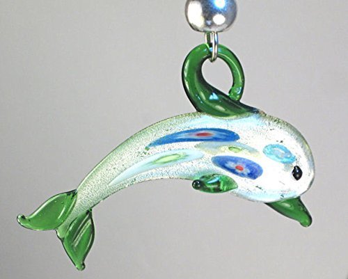 Cool Green Dolphin and Rhinestone with Colorful Faceted Glass Ceiling Fan Pull Chain