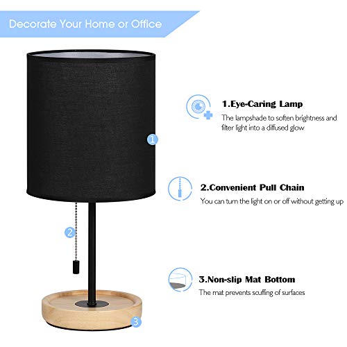 Nightstand Lamp, Contemporary Bedside Table Lamp, Black Metal Base Desk Lamp with Fabric Shade for Living Room, Bedroom, Office, College Dorm,Coffee Table (Modern Lamp Black)