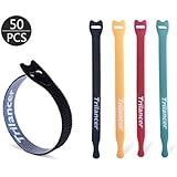 Reusable Cable Ties, Trilancer Velcro Cord Wraps, Adjustable Strap Fastener, Cable Organizer, Fastening Hook and Loop, 8 Inches, 4 Colors, 50 PCS