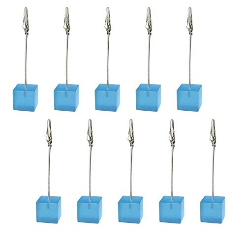 XiaoyztanLight Blue Resin Cube Base Alligator Clip Note Card Table Stand Holder for Wedding Party or Meeting Displaying, Pack of 10