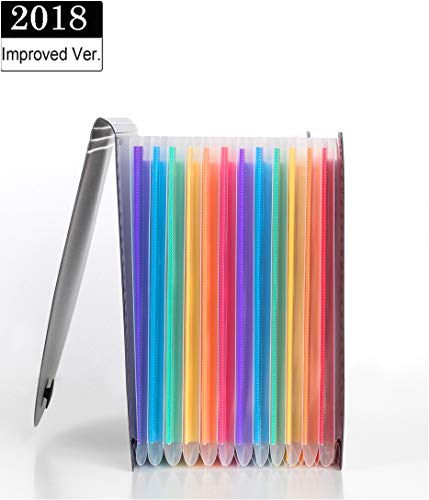 SanerDirect Expanding File Folders, 12 Pockets Multi-Color Accordion A4 Documents Bill Letter Organiser File, Plastic Portable Filling Storage with Big Capacity Expandable File with Cover