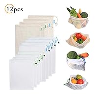 IFELISS Reusable Produce Bags Set of 12 Washable Eco-Friendly Mesh Bag with Drawstring &Tare Weight Color Tags for Shopping Storage,Toys,Fruit and Vegetable (Polyester &Cotton,11" X 13",11" X 17")