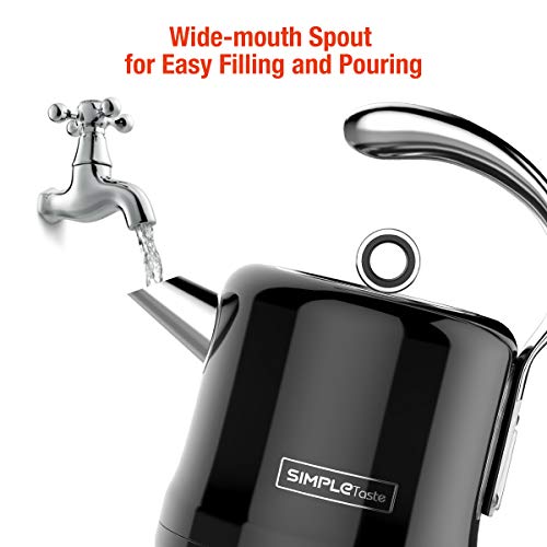 SimpleTaste Stainless Steel Electric Kettle 1.2L Fast Heating Water Boiler with Auto-off and Boil-dry Protection, Stylish Easy-to-clean Coffee and Tea Pot, 1500 Watts, Black