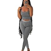 LICOBOD Casual Workout Sets 2 Piece Outfits for Women Ribbed Crop Tank Top High Waist Yoga Leggings Lounge Wear Tracksuit