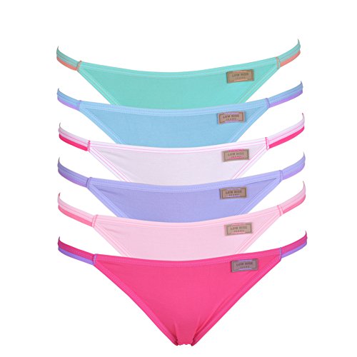 Buankoxy 6 Pack Sexy Style LowRise String Bikini Panties Women Stretch