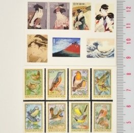 Amazon スクラップ ネイルシール 世界切手 浮世絵 鳥 1枚組