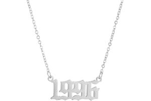 SKQIR Birth Years Necklace,Initial Year Number Pendant Necklace Birthday Gift Charm Friendship Old English Arabic Mumerals Stainless steel Necklace Jewelry for Women Girl