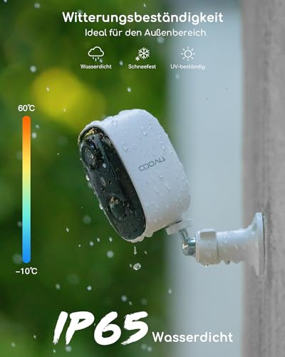 COOAU WiFi Surveillance Camera, 10,000 mAh Battery, Wireless Rechargeable IP Camera with PIR Motion Detection, Long Time Standby with 15 m Night Vision and 2-Way Audio, IP65 Waterproof and SD Card Slot