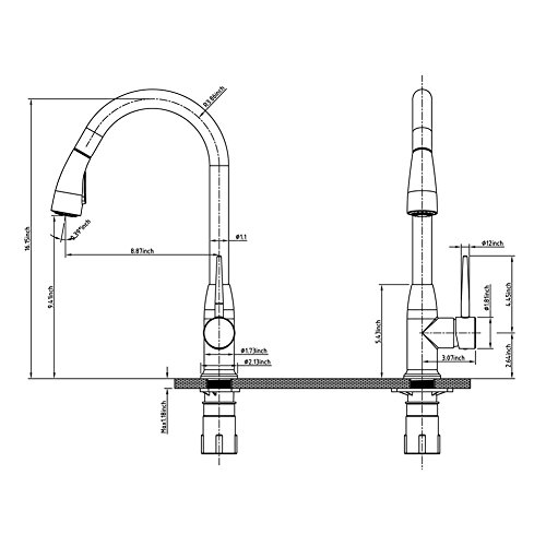 Lead Free Pull Down Kitchen Faucet Best Commercial Solid Brass Kitchen Sink Faucet With Pull Out Sprayer High Arc Single Handle Bar Faucet Chrome SonTiy - Thumbnail 5
