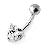 PiercingPoint White Gemstone Trendy Heart Design 925 Sterling Silver Belly Button Rings