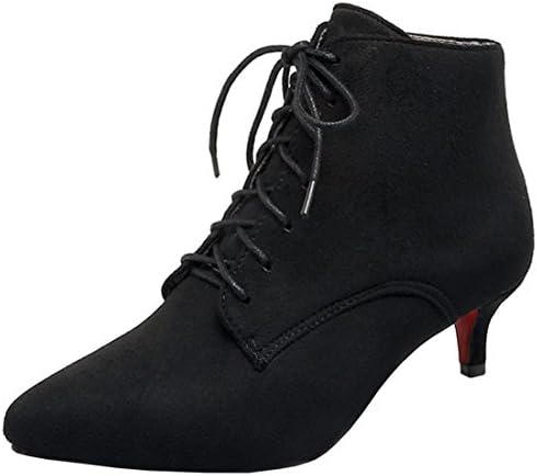 Artfaerie Women's Kitten Heel Court Shoes Lace up Ankle Boots Pointed Toe Elegant Pumps