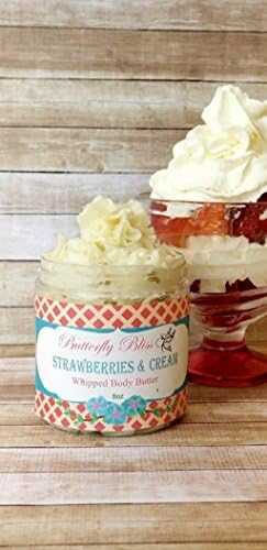 Strawberries and Cream Whipped Body Butter, natural lotion, organic, 8oz jar, made with shea butter, mango butter, coconut oil, almond oil
