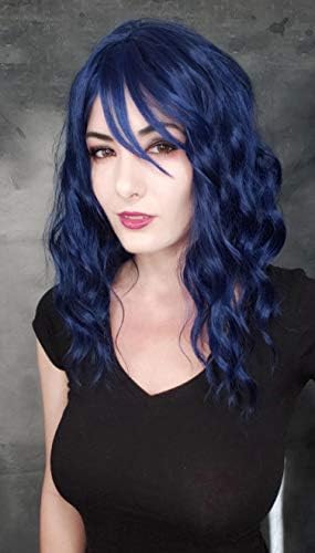 Goodly Short Curly Wavy Wigs with Air Bangs for Women Synthetic Women’s bob curly wig for Daily Party Cosplay 14 Inch (Blue)