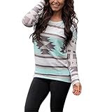 Women T-Shirt,Haoricu Women Cotton Geometry Printing Long Sleeve Round Neck Pullover Blouse Tops Shirt