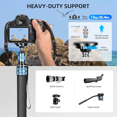 SIRUI Camera Monopod with Stands, 74.8 Inch Aluminium Travel Video Monopod with Removable Base, Maximum Load of 26.4 lbs, 360° Panoramic, for Canon Nikon Sony (AM-404FL)